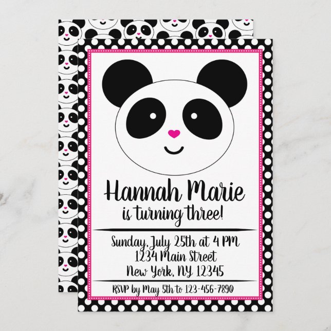 Panda Party Birthday Invitation (Front/Back)