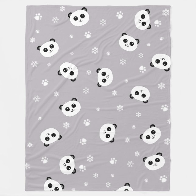 Panda Party Blanekt | Gray Panda | Cute Lg Fleece (Front)