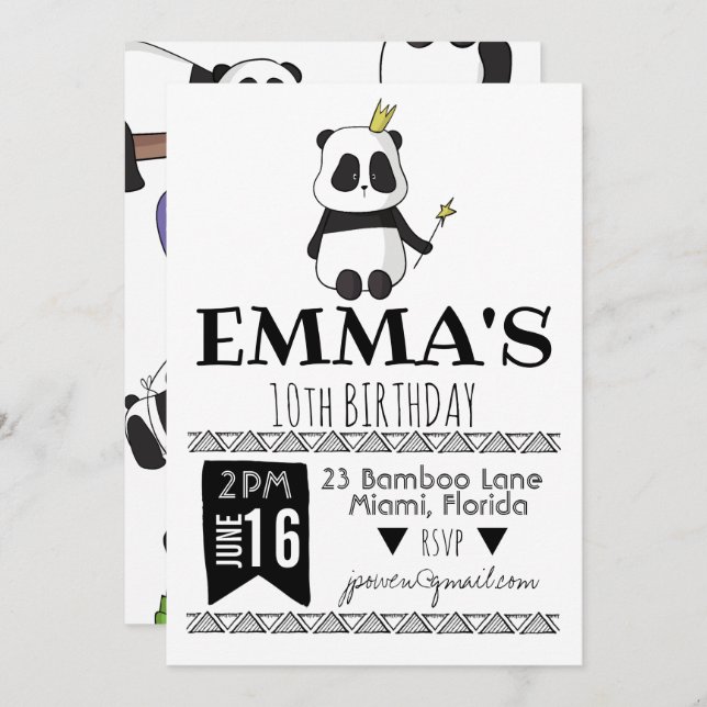 Panda Party Invitation (Front/Back)