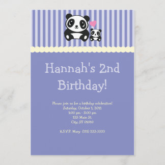 Panda Party Invitation - Purple