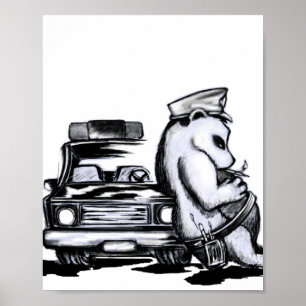 Panda patrol officer clothe police car nap poster