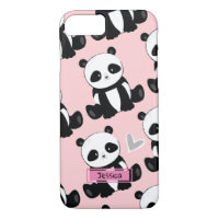 Panda Pattern Girly Pink Custom Name