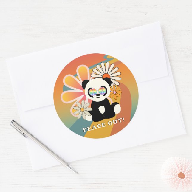 Panda | Peace Out Colourful Classic Round Sticker (Envelope)