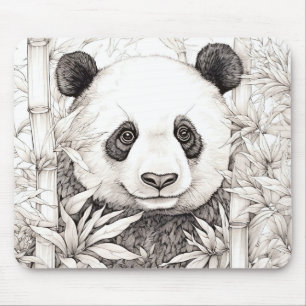 Panda Peaceful Nature Prairie Sketch Drawing Style Mouse Pad