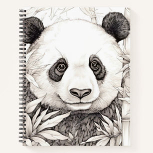 Panda Peaceful Nature Prairie Sketch Drawing Style Notebook