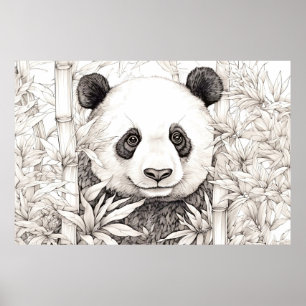 Panda Peaceful Nature Prairie Sketch Drawing Style Poster