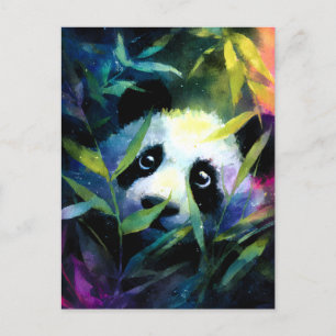 Panda Peeking Bamboo Watercolor Announcement Postcard