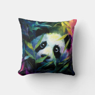 Panda Peeking Bamboo Watercolor Cushion