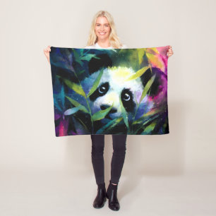Panda Peeking Bamboo Watercolor Fleece Blanket