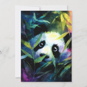 Panda Peeking Bamboo Watercolor Holiday Card