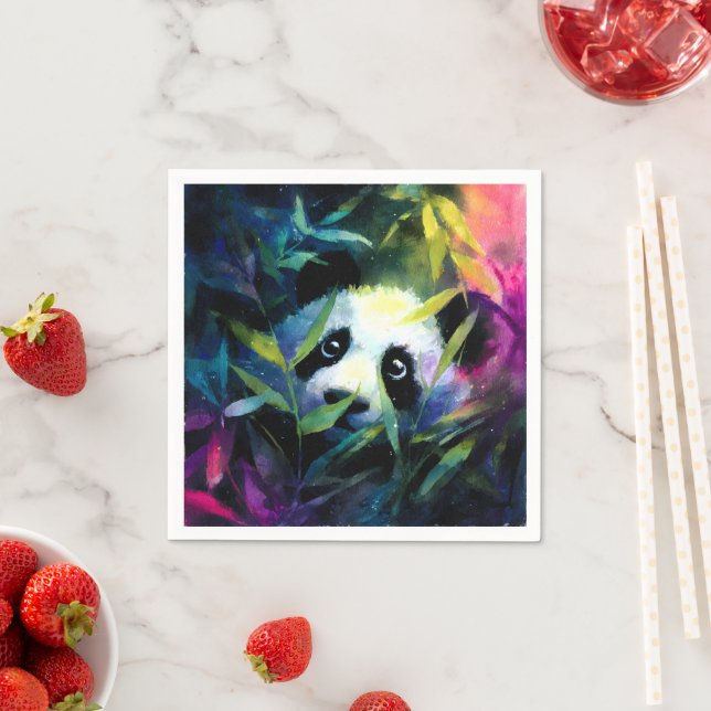 Panda Peeking Bamboo Watercolor Napkin (Insitu)