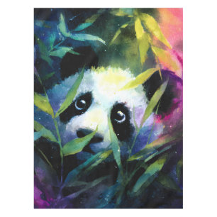 Panda Peeking Bamboo Watercolor Tablecloth