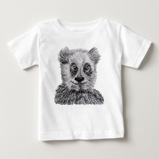 Panda Pencil Drawing Toddler Ruffle Dress, White Baby T-Shirt (Front)