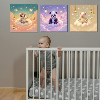 Panda, Piglet and Sugar Glider Poster Set of 3
