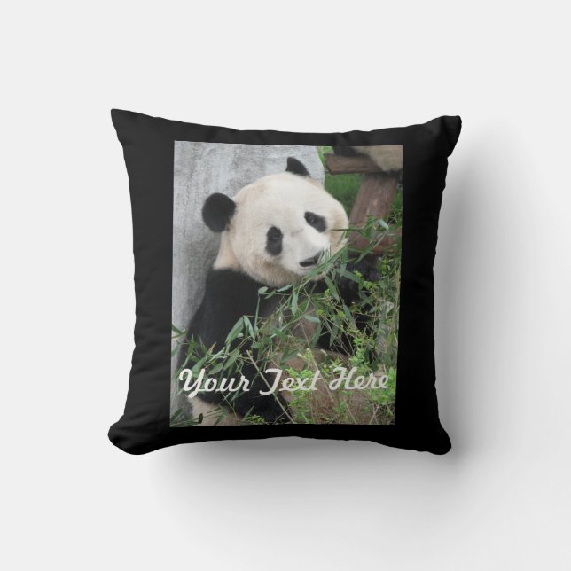 Panda Pillow, Solid Black Back Cushion (Front)