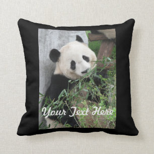 Panda Pillow, Solid Black Back Cushion