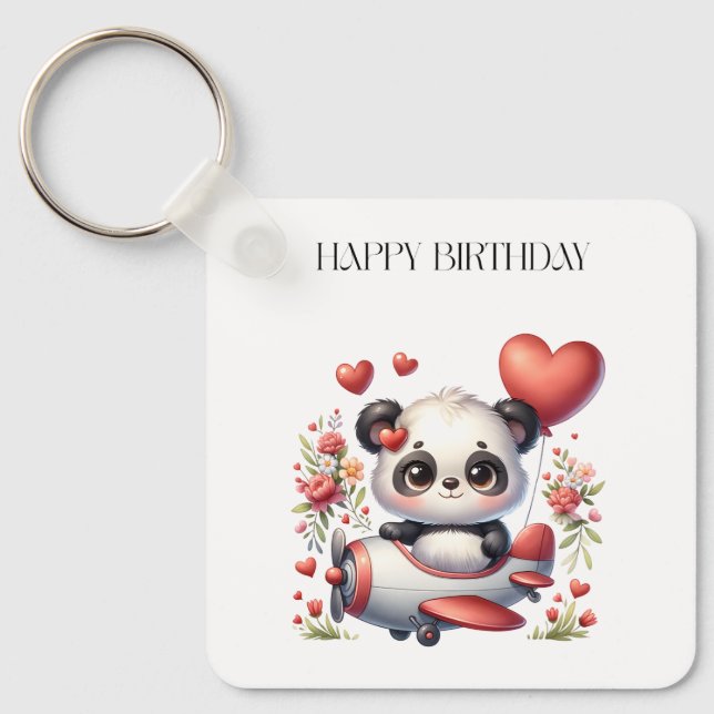 Panda Pilot Birthday Key Ring (Front)