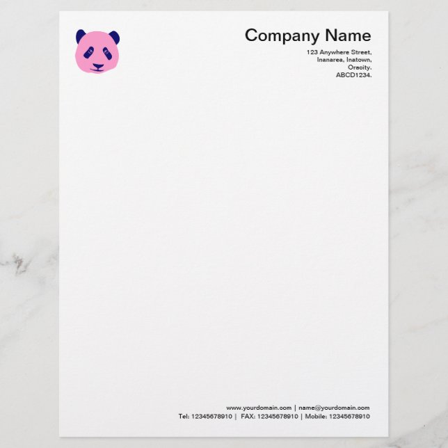 Panda - Pink Custom Letterhead (Front)