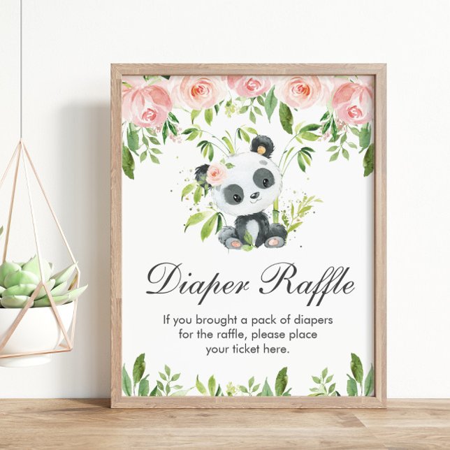 Panda Pink Floral Diaper Raffle Baby Shower Game Poster (Creator Uploaded)