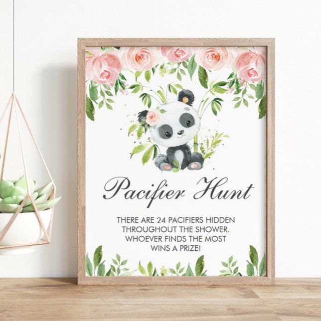 Panda Pink Floral Pacifier Hunt Baby Shower Game Poster (Creator Uploaded)