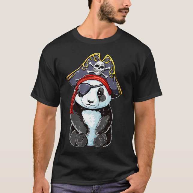 Panda Pirate Jolly Roger Costume Flag Skull and Cr T-Shirt (Front)