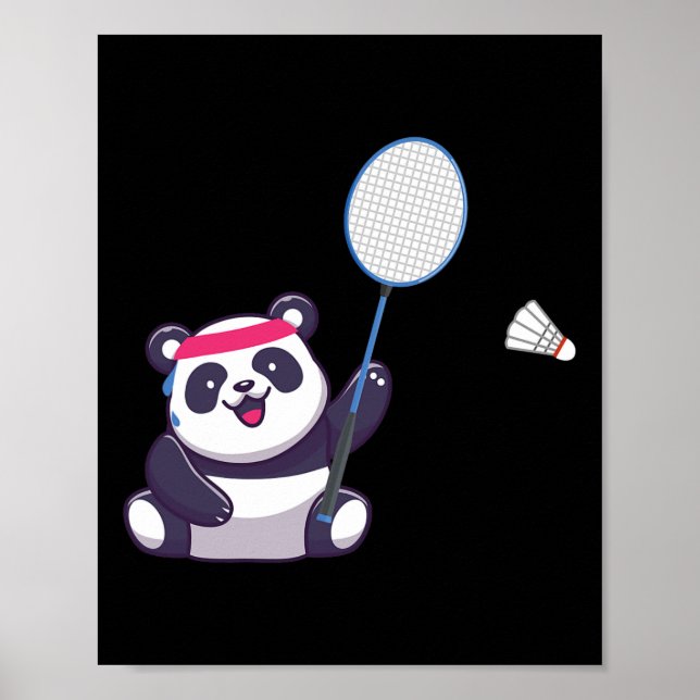 Panda Playing Badminton Funny Sports Player Coach  Poster (Front)