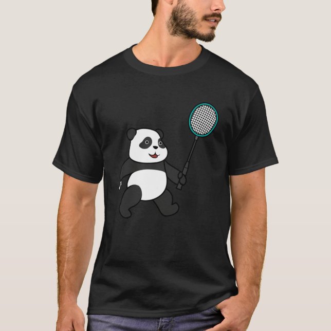 Panda Playing Badminton Ironic Sports Animal T-Shirt (Front)