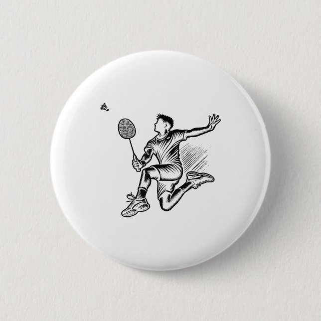 Panda Playing Badminton Player Shuttle  6 Cm Round Badge (Front)