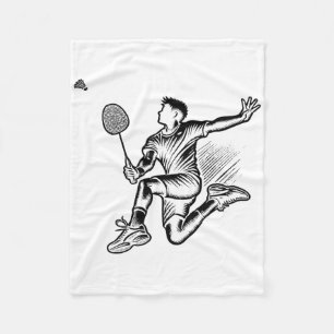 Panda Playing Badminton Player Shuttle Fleece Blanket