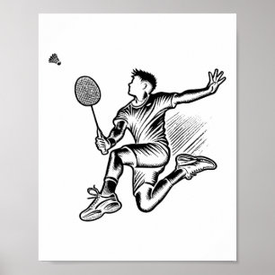 Panda Playing Badminton Player Shuttle Poster