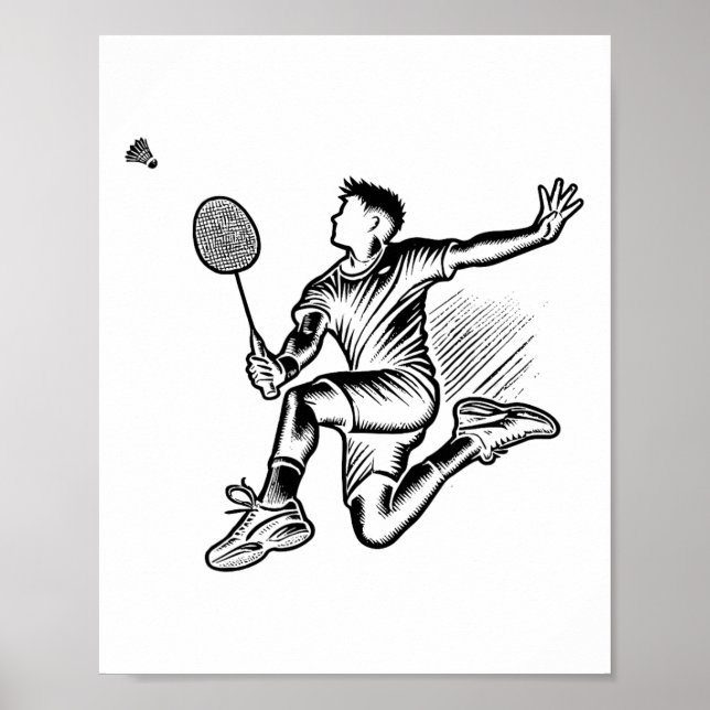Panda Playing Badminton Player Shuttle  Poster (Front)