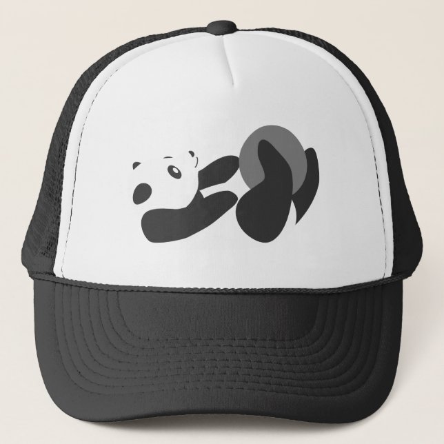 Panda Playing (Black) Trucker Hat (Front)
