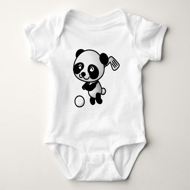 Panda playing golf baby bodysuit (Front)