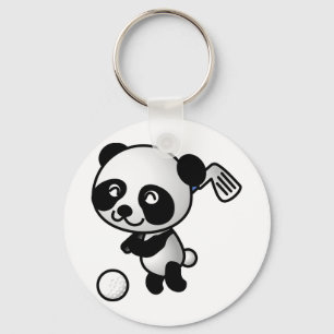 Panda playing golf key ring