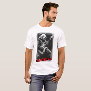 Panda playing Guitar on a Black  T-Shirt