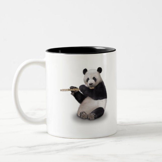Panda playing the Flute T-Shirt Two-Tone Coffee Mug (Left)