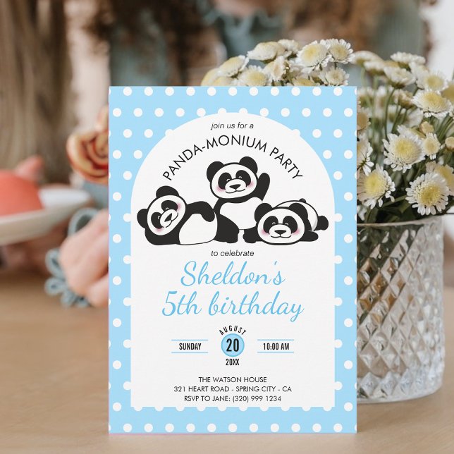 Panda Polka Dot Birthday Party Invitation (Creator Uploaded)