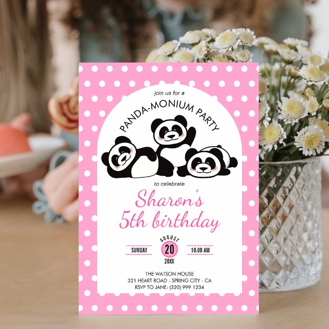 Panda Polka Dot Birthday Party Invitation (Creator Uploaded)