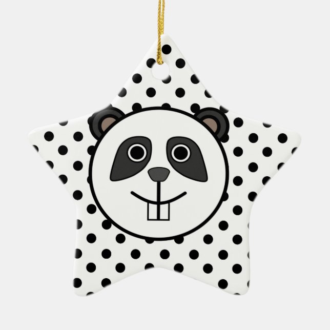 Panda Polka dot dots black white Ceramic Tree Decoration (Front)