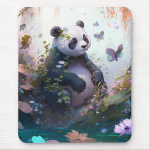 Panda Portrait Animal Painting Wildlife Outdoors Mouse Pad