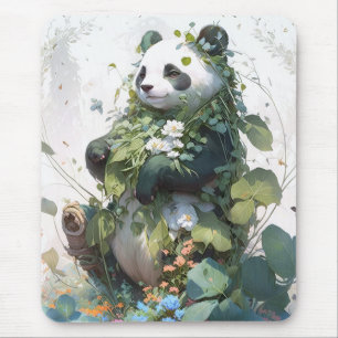 Panda Portrait Animal Painting Wildlife Outdoors Mouse Pad