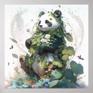 Panda Portrait Animal Painting Wildlife Outdoors Poster