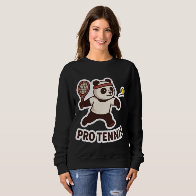  Panda Pro Tennis Sticker – Cute Sports Design Sweatshirt (Front Full)