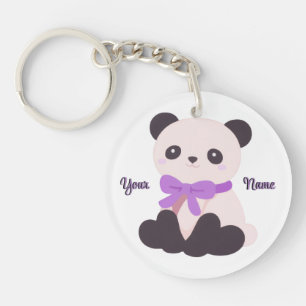 Panda Purple Bow Cute Kawaii Custom Name Key Ring