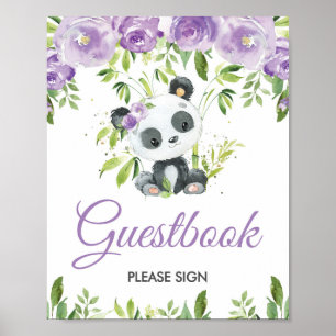 Panda Purple Floral Greenery Bamboo Guestbook Sign