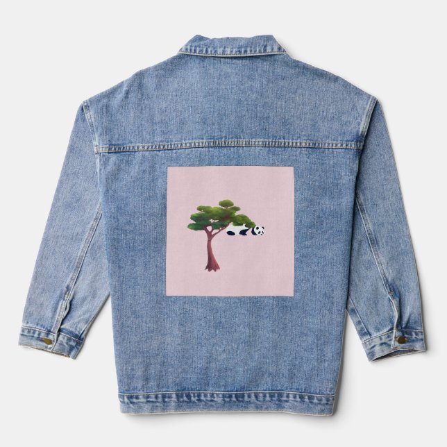 Panda Resting Among Lush Green Trees Denim Jacket (Back)