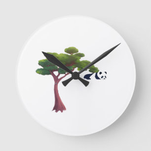 Panda Resting Among Lush Green Trees Round Clock