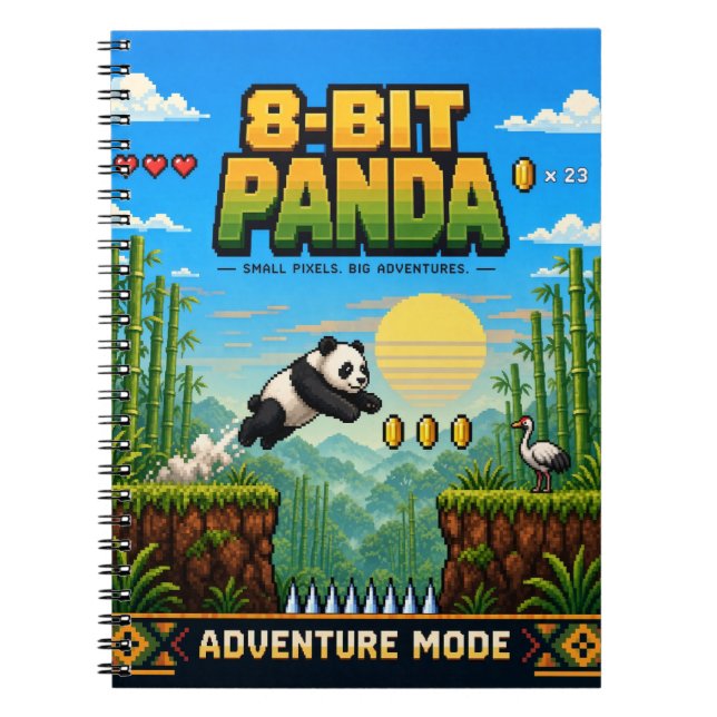 Panda, Retro 8-Bit Pixel Art Notebook (Front)