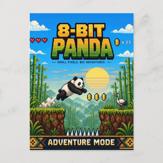 Panda, Retro 8-Bit Pixel Art Postcard (Front)