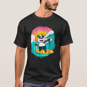 Panda Riding A Surfboard Catching Waves T Shirt